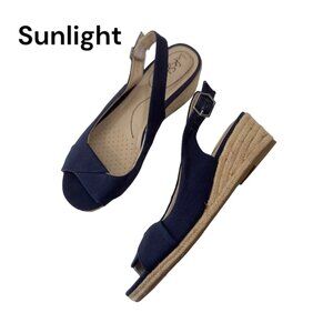 Life Stride Socialite Women's Navy Slingback Espadrille Wedge Sandals Size 7W